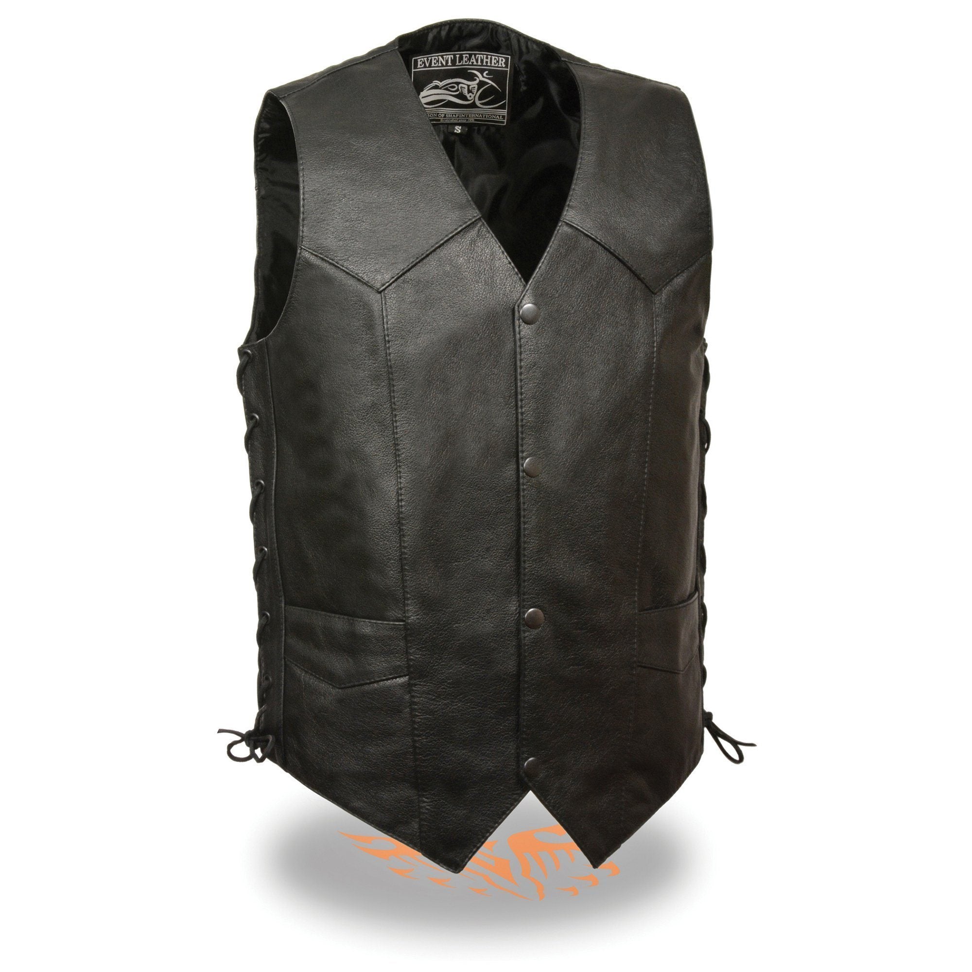 Event Leather EL5397 Men's Black Leather Vest with Gun Pocket and Side