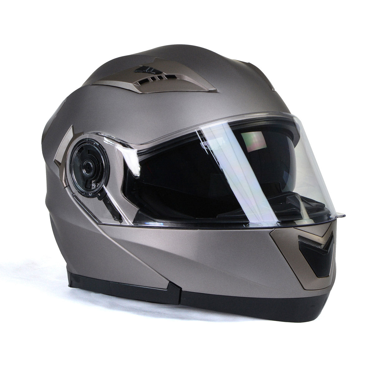 Milwaukee Helmets MPH9808DOT 'Ionized' Silver Advanced Motorcycle Modular Helmet with Drop Down Visor