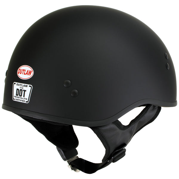 Outlaw T-72 'Black Widow' Flat Black Motorcycle Half Helmet with Drop