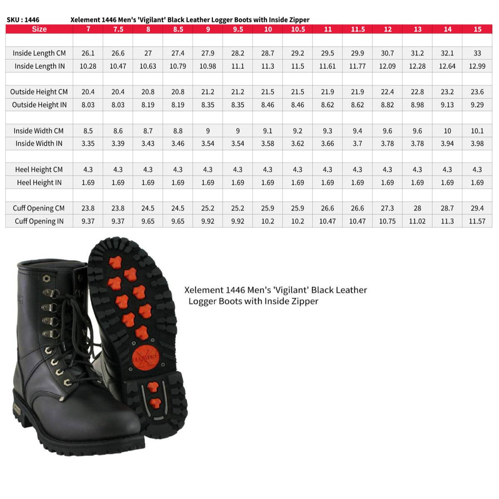 Xelement 1446 Men's 'Vigilant' Black Leather Logger Boots with Inside