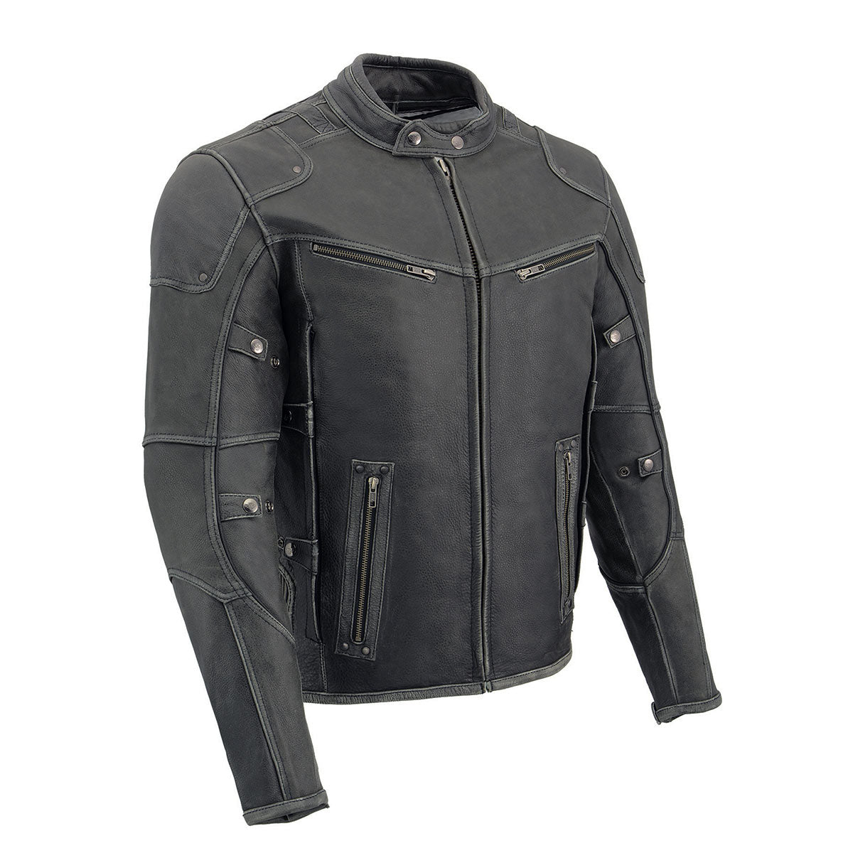 Milwaukee Leather MLM1536 Mens Vintage Distressed Grey Leather Scooter Style Motorcycle Jacket - Reflective Piping - LeatherUp Canada product image