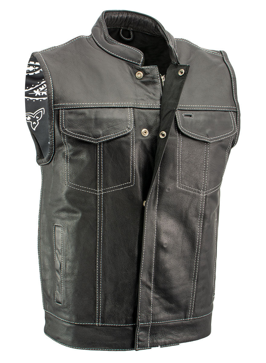 Xelement XS3450 Men's 'Paisley' Black Leather Motorcycle Vest