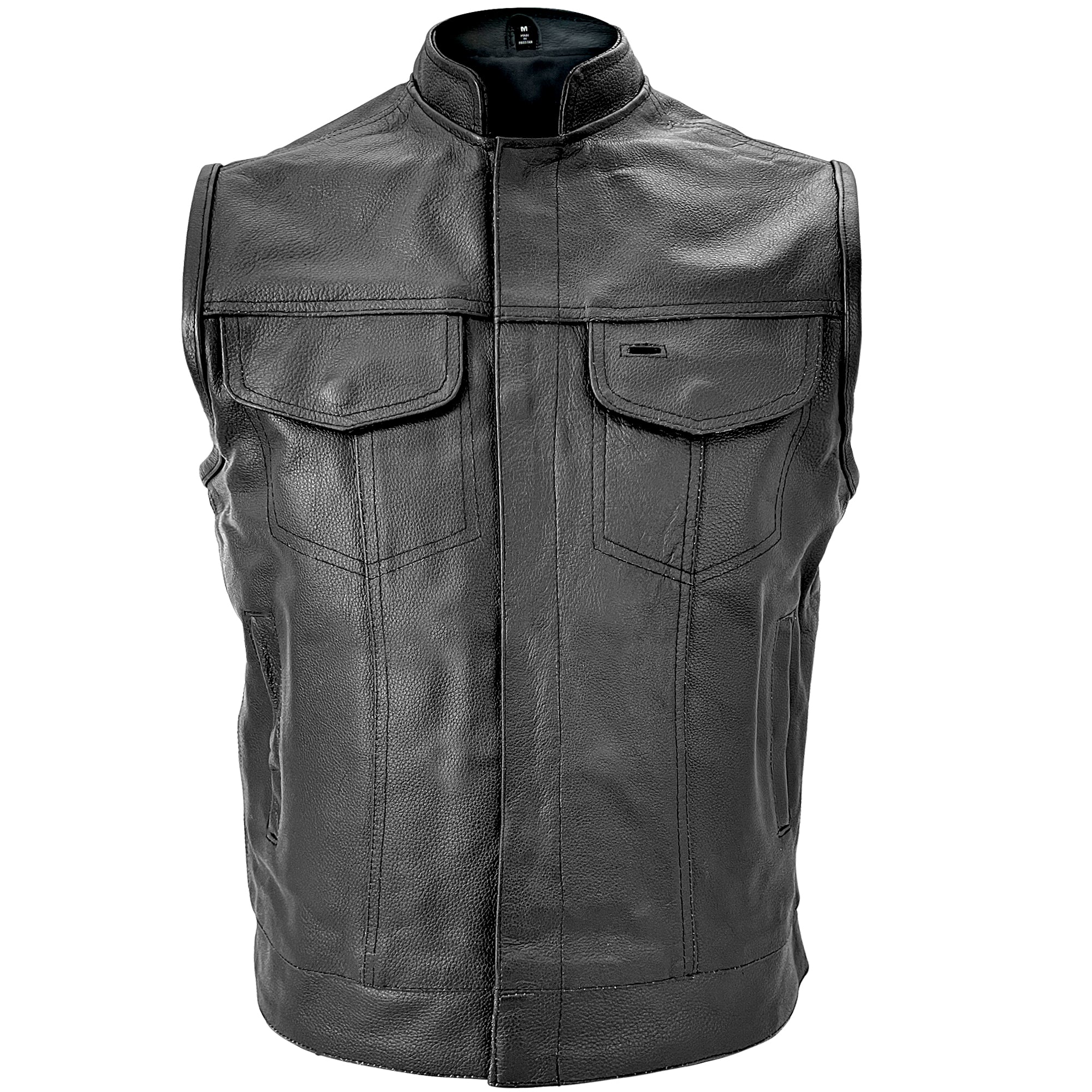 USA Leather 1205 Black Motorcycle Leather Vest with Gun Pockets for Men