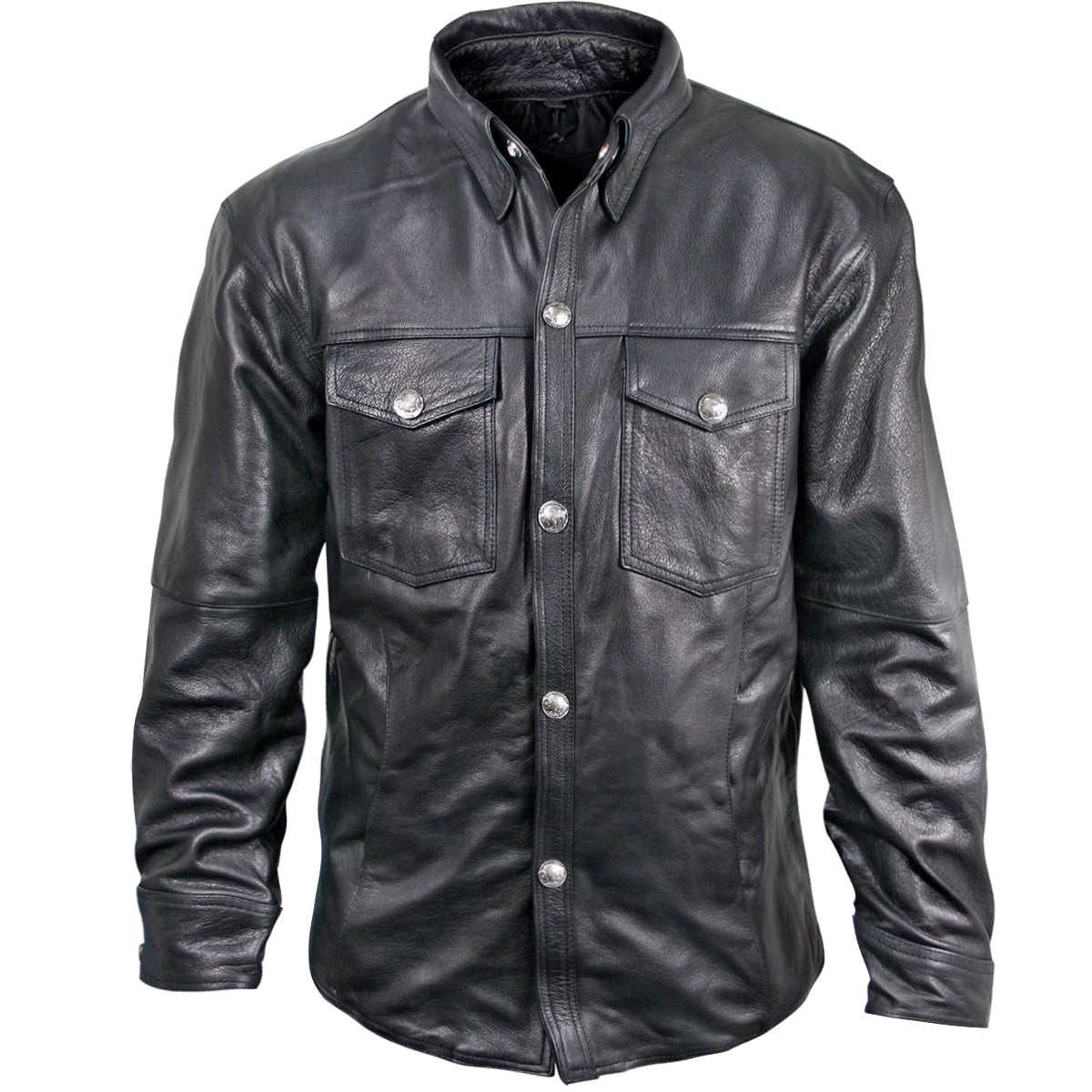Xelement XS908B Black Leather Shirt for Men with Vintage Buffalo ...