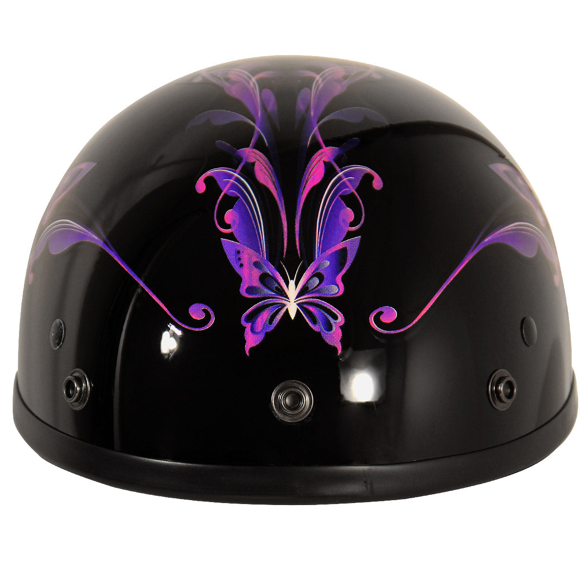 Outlaw Helmets T70 Glossy Black Purple Butterfly Motorcycle Half Helmet