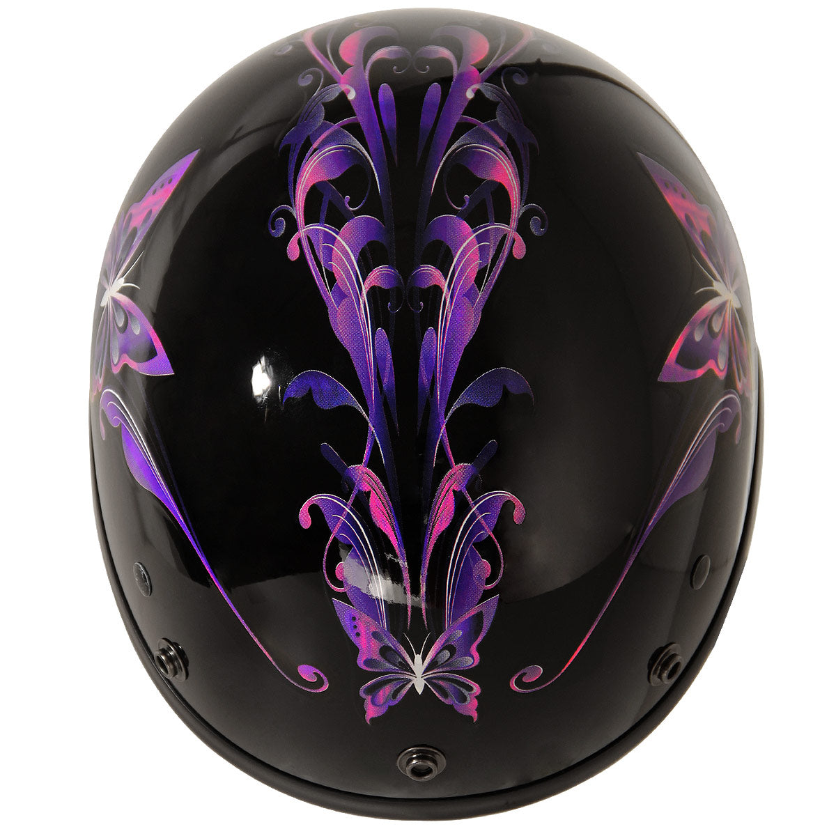 Outlaw Helmets T70 Glossy Black Purple Butterfly Motorcycle Half Helmet