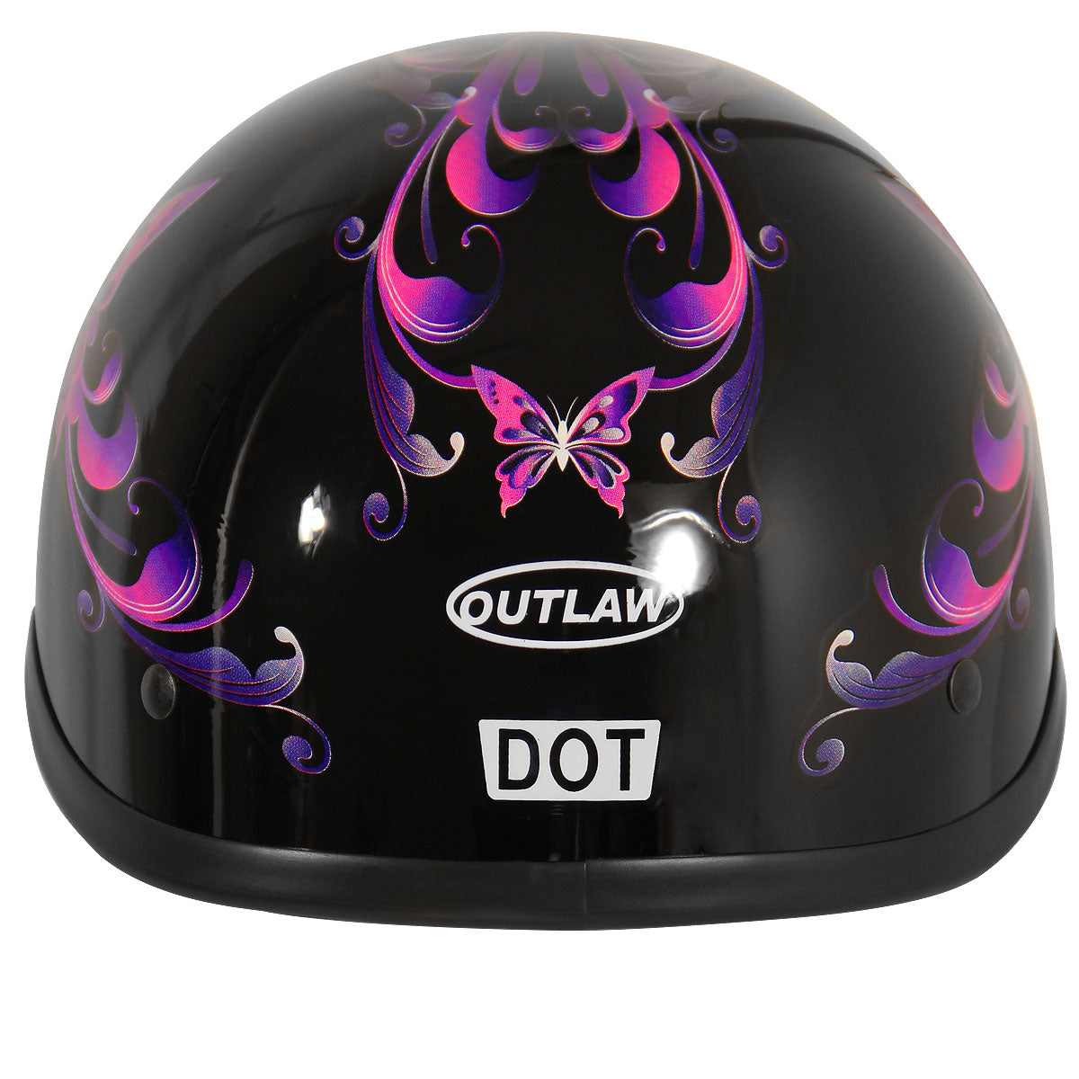 Outlaw Helmets T70 Glossy Black Purple Butterfly Motorcycle Half Helmet