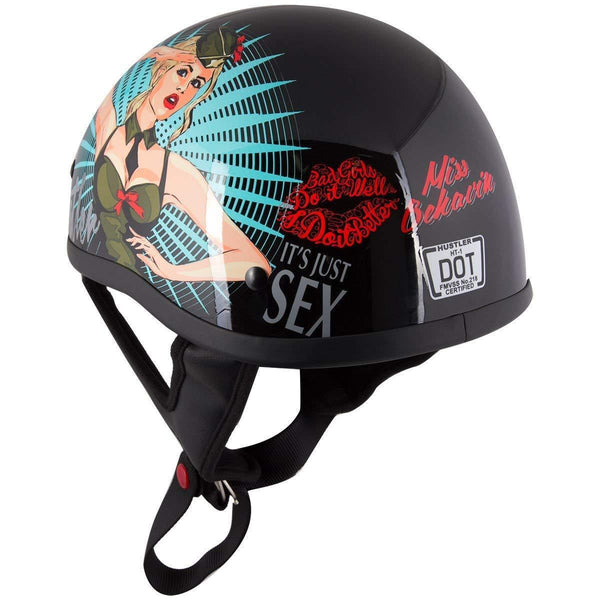 Outlaw Helmets Ht1 Hustler Glossy Black Its Just Sex Motorcycle Half Helmet For Men And Women Dot 4673