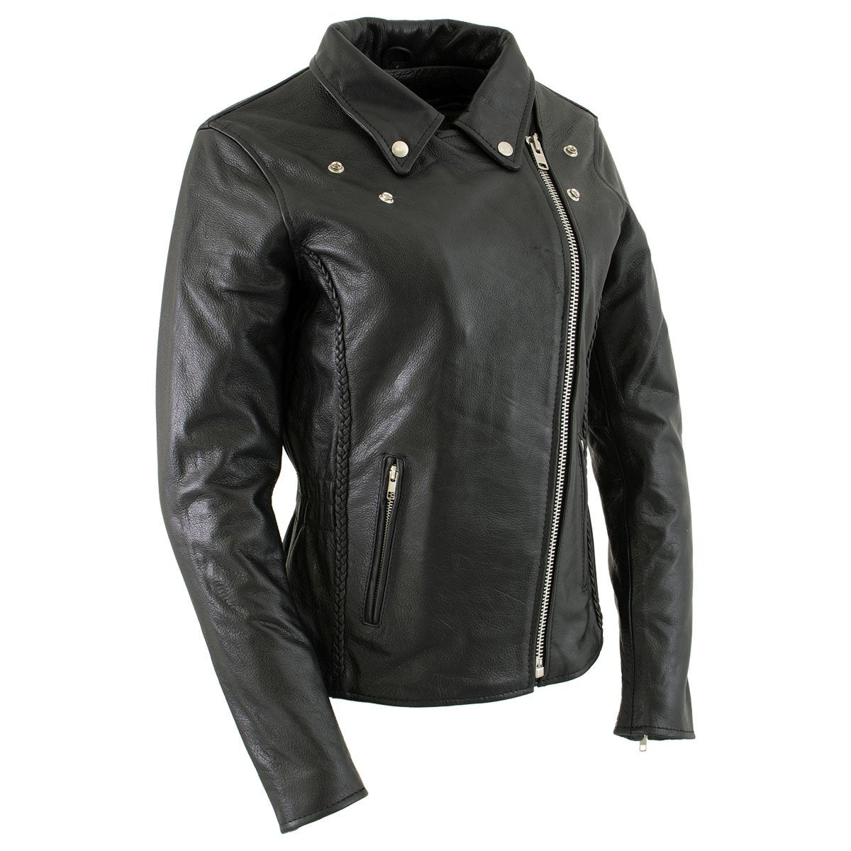 Xelement B8000 Black Motorcycle Leather Jacket for Women - Ladies Real ...