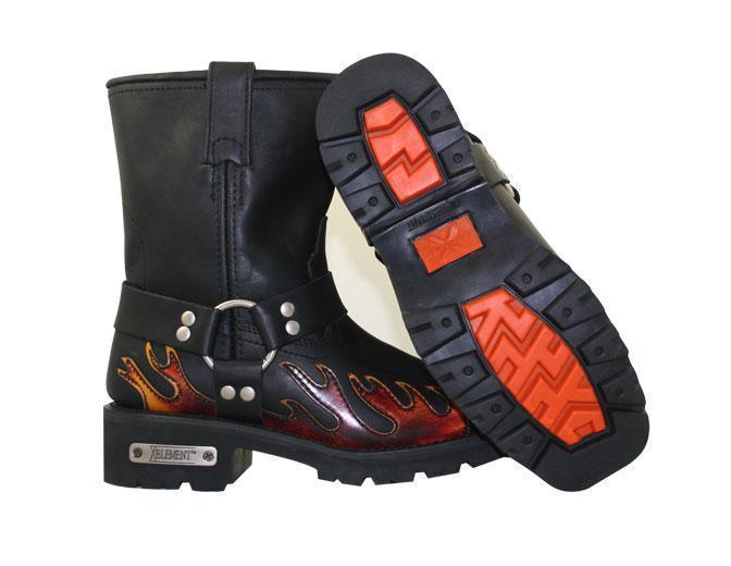Black Harness Motorcycle Boots with Flame