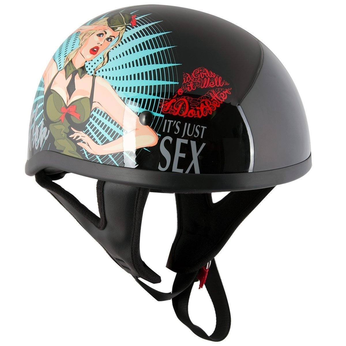Outlaw Helmets Ht1 Hustler Glossy Black Its Just Sex Motorcycle Half Helmet For Men And Women Dot 0260