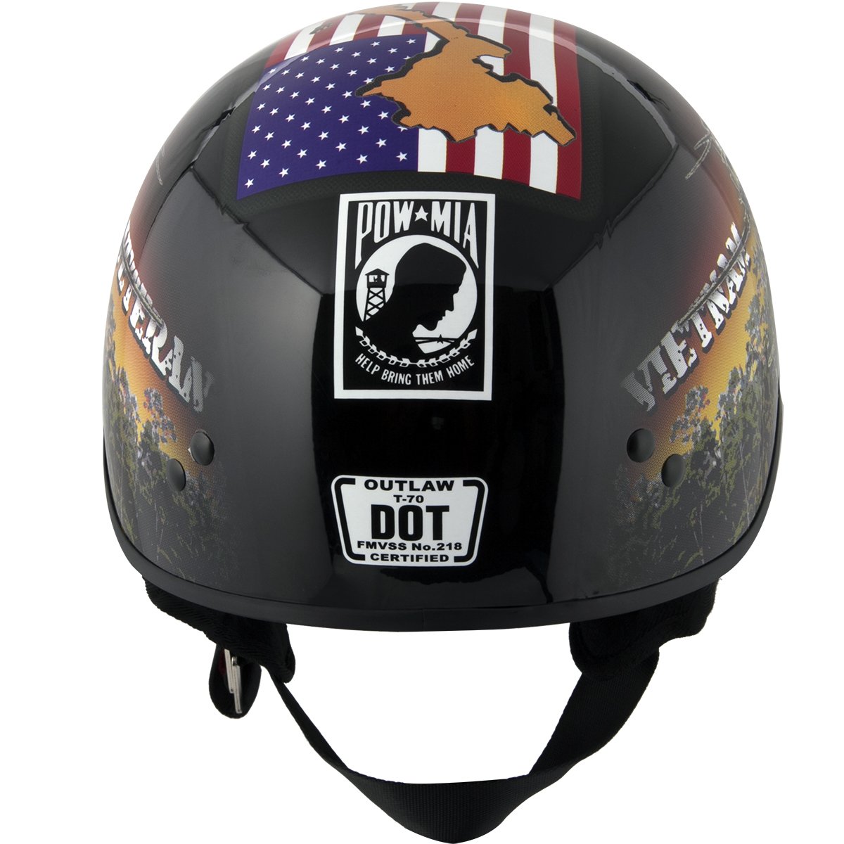 Outlaw Helmets T70 Glossy Black Vietnam Motorcycle Half Helmet for Men