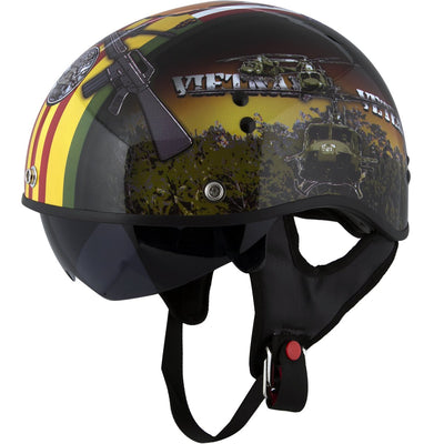 Outlaw Half Helmets T99 Black Leather German Style Motorcycle Helmet for Men & Women Dot Approved - Adult Unisex Skull Cap Bike Scooter ATV UTV