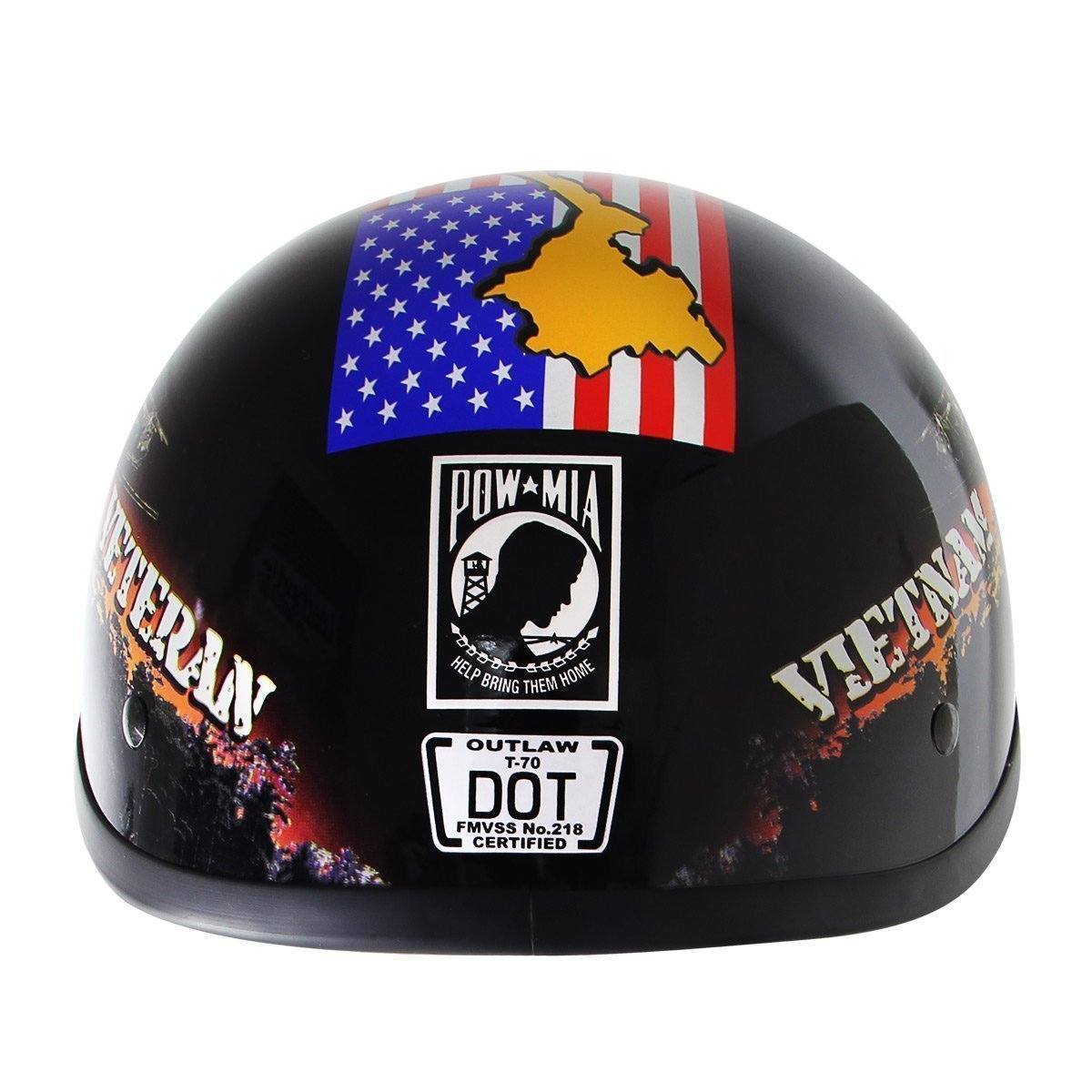 Outlaw Helmets T70 Hustler Glossy Black Vietnam Motorcycle Half Helmet