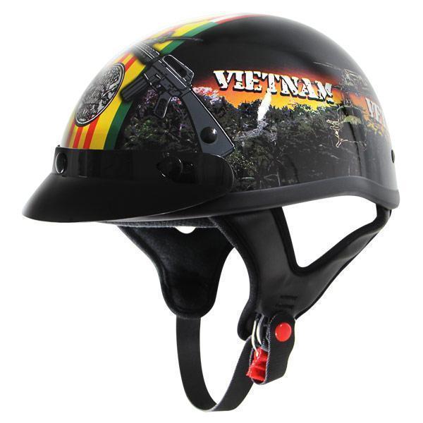 Outlaw Helmets T70 Hustler Glossy Black Vietnam Veteran Motorcycle Half