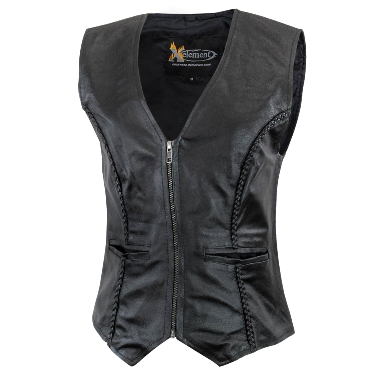 Xelement Xs1246z Black Motorcycle Vest For Womens Ladies Real Genuine Leather Biker Gilet 