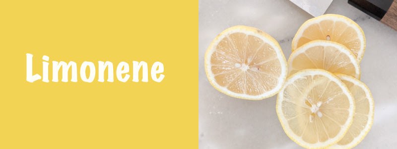 Lemonene text with an image of cut lemons