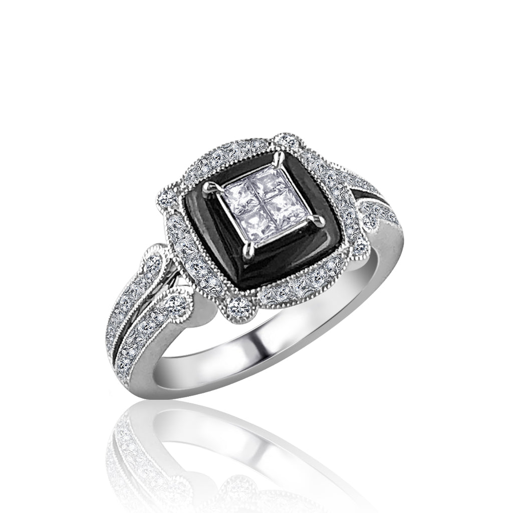 18k White Gold Ring With Diamonds And Black Onyx Kitsinian Jewelers