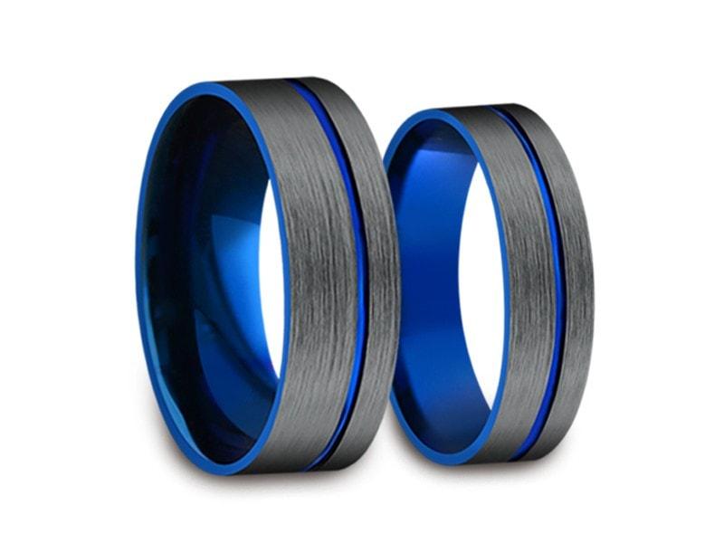 6mm 8mm Brushed Gray Gunmetal Tungsten Wedding Band Set Flat And