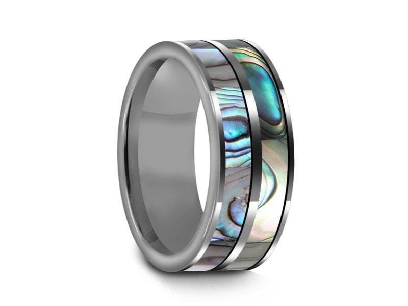 tungsten ring with abalone inlay