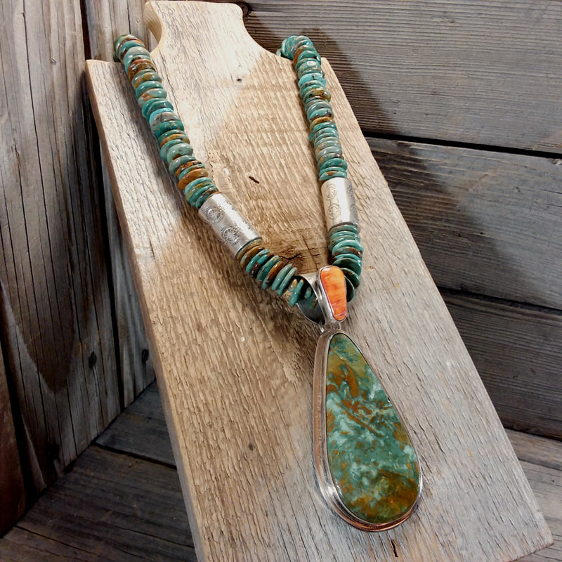 Green Turquoise & Pendant Necklace By Daniel Coriz – Santa Fe Silver Art