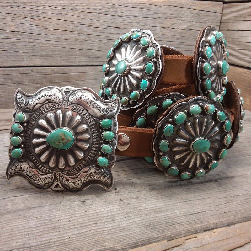 Green Turquoise Concho Belt by Daniel Martinez – Santa Fe Silver Art