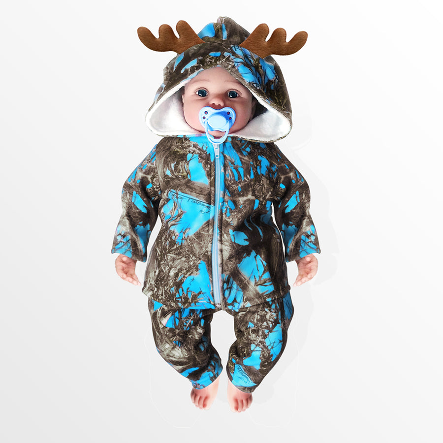 Blue Baby Camo Hooded Jacket and Pants with Antlers