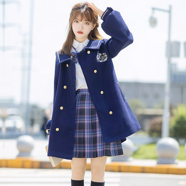 Classic Sailor Uniform Inspired Navy Blue Long Sleeve Double