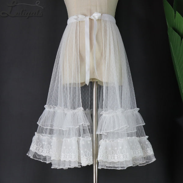 Asymmetrical Lolita Apron Ruffled Waist Curtain Vintage Mesh