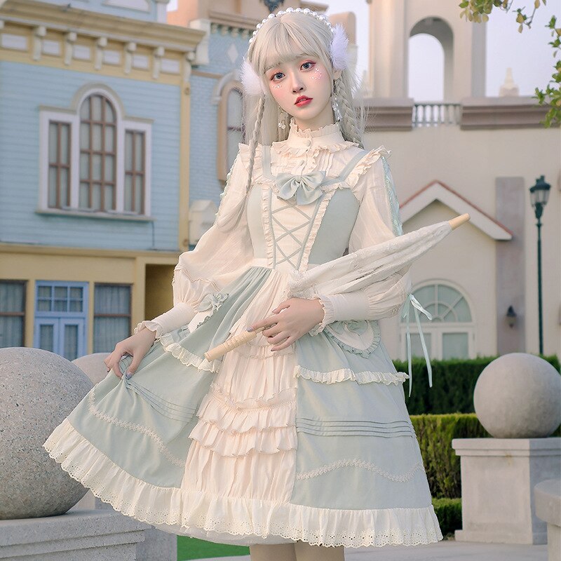 The Hibiscus in March ~ Mint Classic Lolita JSK Dress & Cotton Blouse