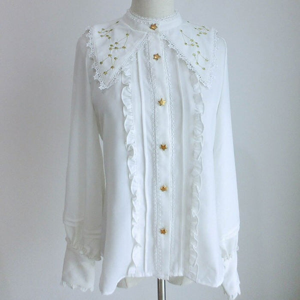 Sweet Constellation Embroidered Lolita Shirt Sailor Collar Chiffon Blouse