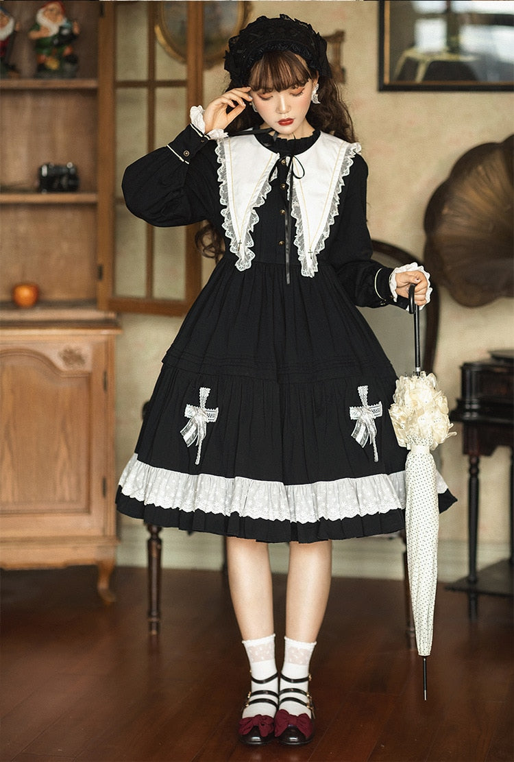 Lagere school Hubert Hudson Hoes Holly Palace ~ Gothic Black Lolita Dress Pointed Collar Party Dress