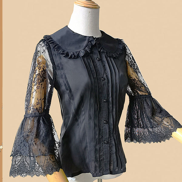 Retro Style Long Flare Sleeve Lolita Lace Blouse Women's Plus Size