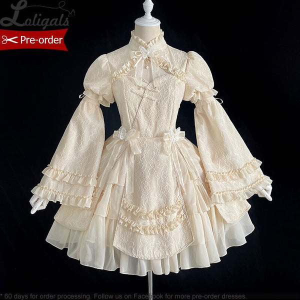 Butterfly Dream ~ Retro Lolita Dress w. Detachable Flare Sleeves by Alice Girl ~ Pre-order