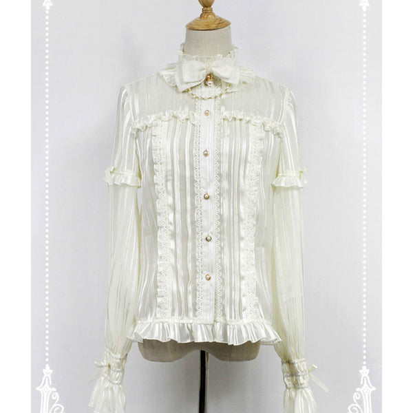 Royal Style Striped Women's Chiffon Shirt [Audrey] Series Long Sleeve Chiffon Blouse by Soufflesong