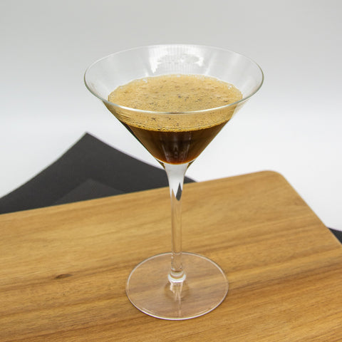 Mexican espresso martini in a glass. made with tequila, kahlua and cold brew coffee