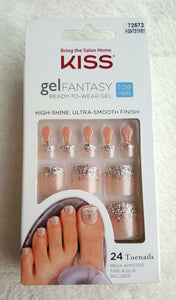 KISS Gel Fantasy 24 TOENAILS Glue/Press-Ons NUDE w/IRIDESCENT GLITTER #72572 - Urban Flair USA