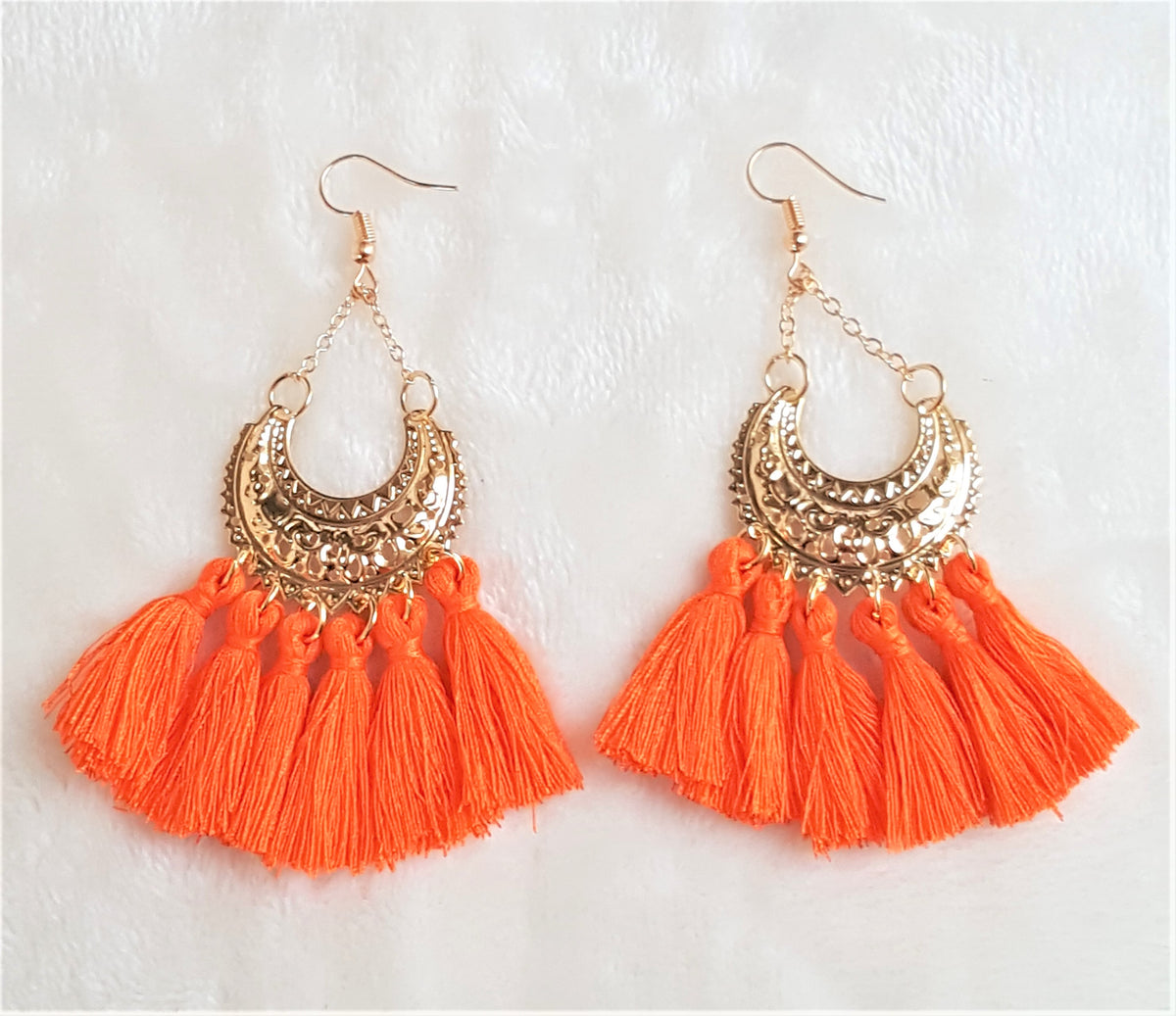 Urban Flair Orange Tassel Earrings Gold tone Metal Hoop – Urban Flair USA