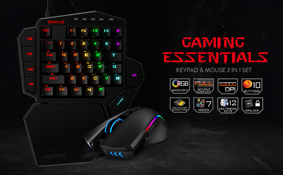 Redragon K585-BA One-Handed RGB Gaming Keyboard and M721-Pro RGB Mouse Combo