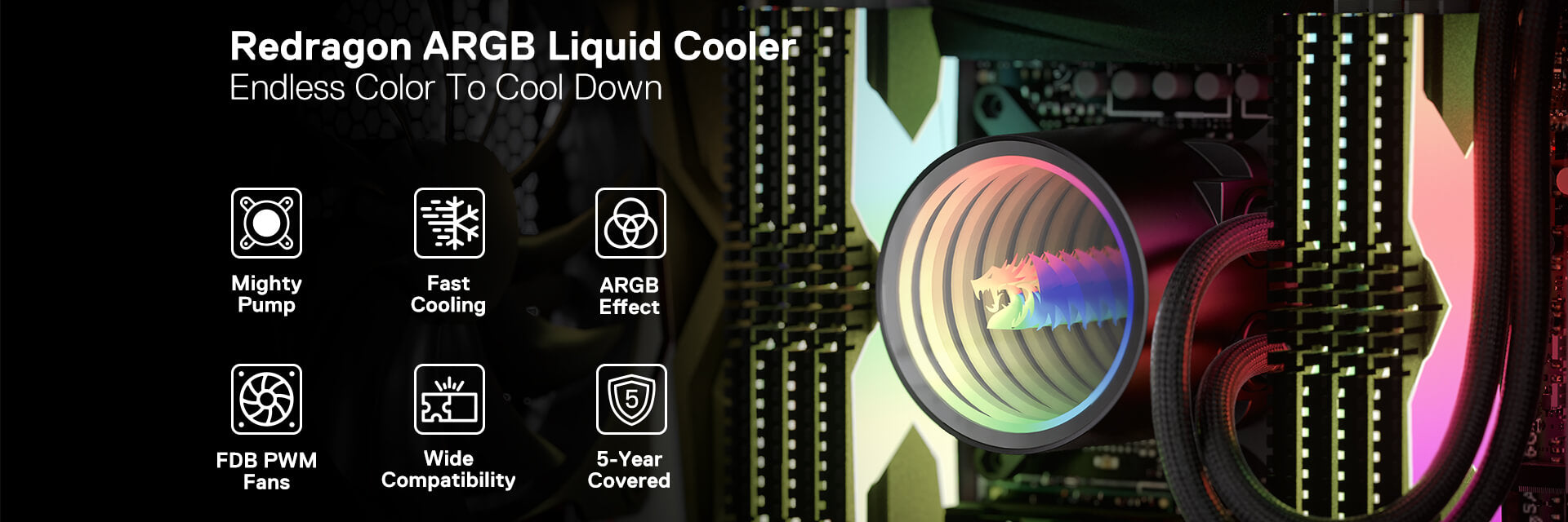 Redragon HL360 ARGB Liquid Cooling System, CPU Water Cooler w/ 3300 RPM High-Efficiency Radiator