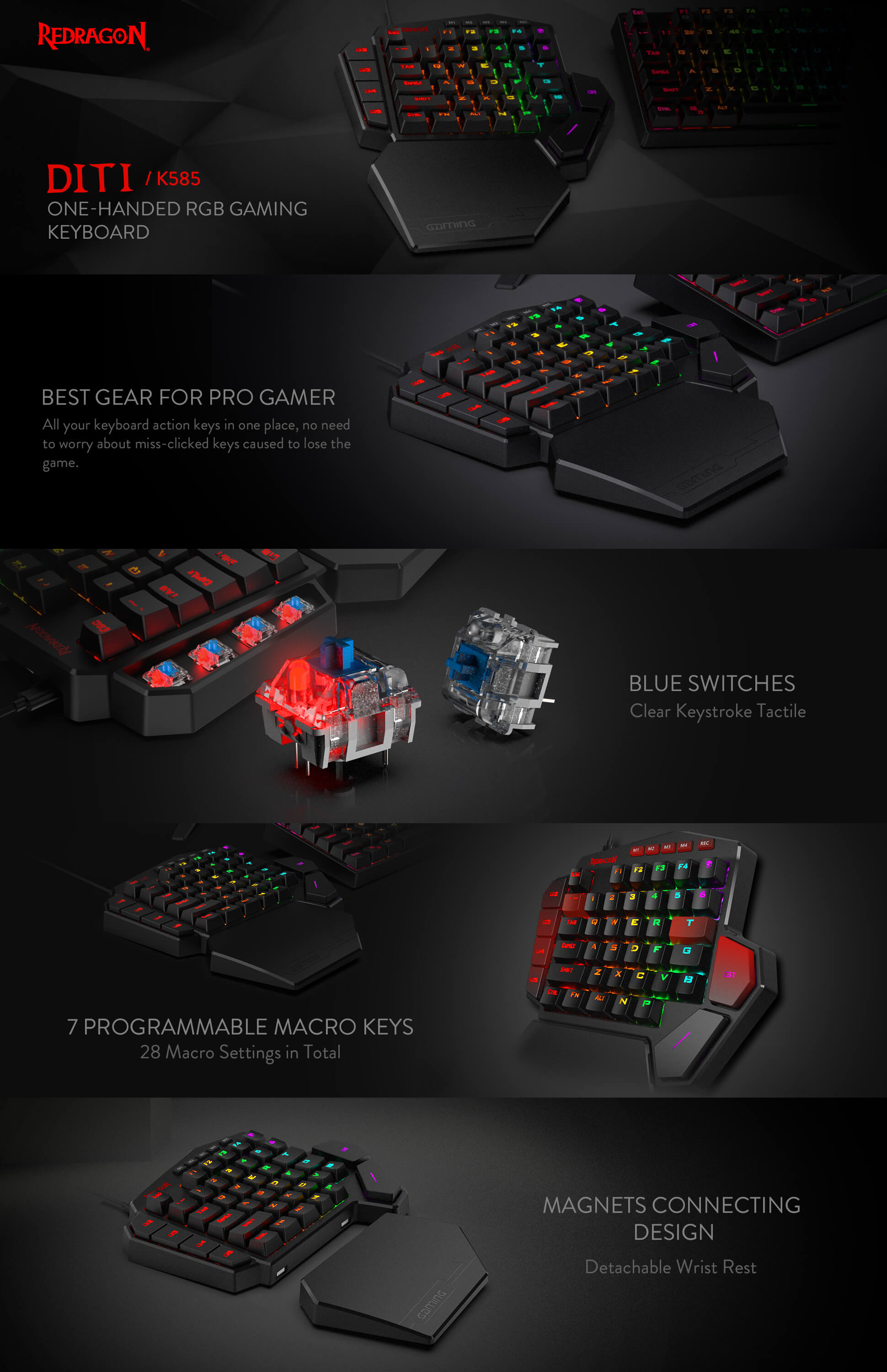 Mini Clavier Gaming Mécanique REDRAGON DITI K585 RGB