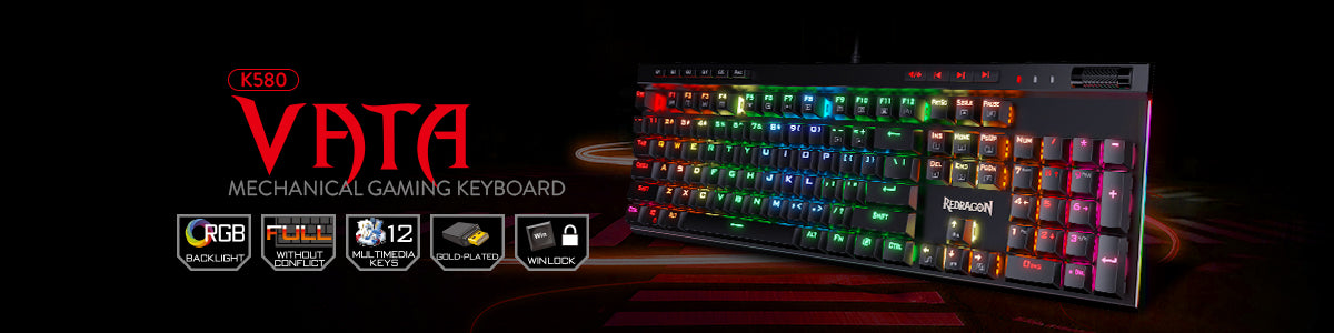 Redragon K580 VATA RGB LED Backlit Mechanical Gaming Keyboard 104 Keys Anti-ghosting with Macro Keys & Dedicated Media Controls