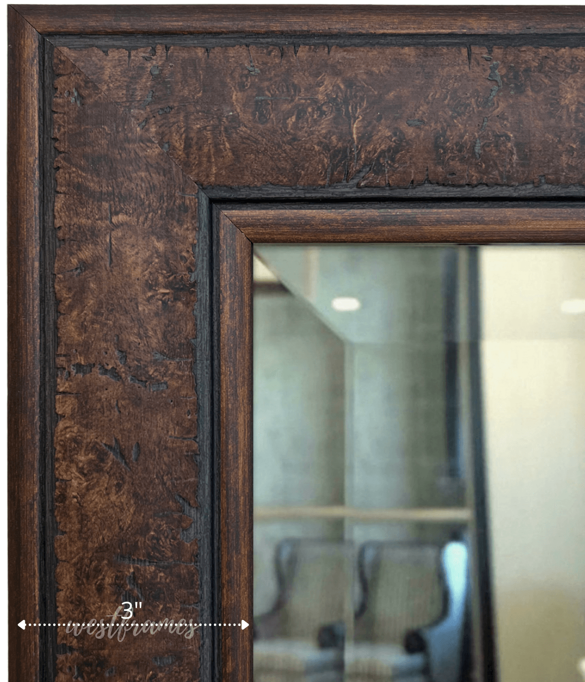 Marcello Rustic Distressed Framed Wall Mirror Walnut Brown 3" Wide