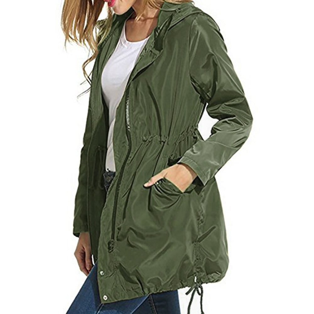 Women Rain Jacket Waterproof Hooded Zip Lightweight Trench Coat ...