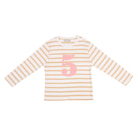 Biscuit & White Breton Striped Number 5 T Shirt