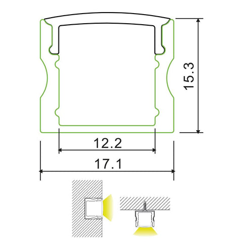 Measurements: Low Spotting Aluminium Profile Channel for LED Strip (2m)