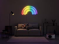 An example of utilising SPLASH12 LED strip in a living room setting, stylised as a rainbow