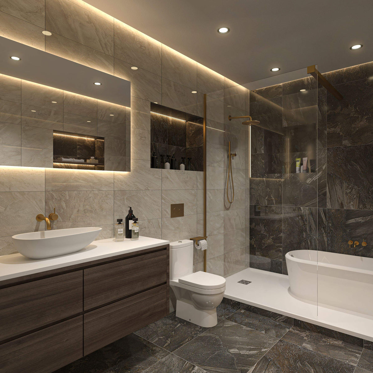 Natural white LED strip lighting example, in a bathroom setting.