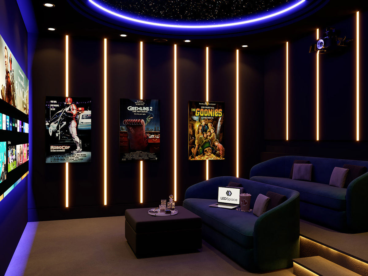 RGB colour changing lighting example in home cinema