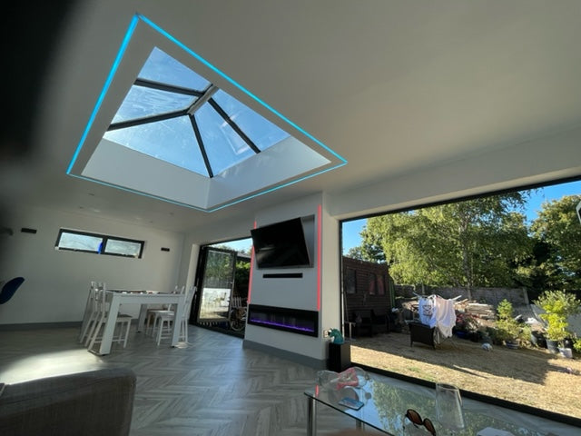 Kitchen with light up (cyan blue) sky lantern example